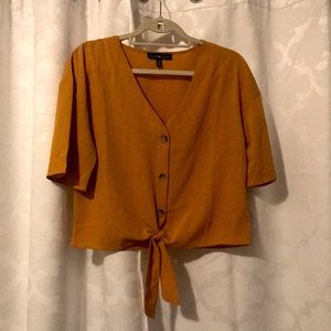Mustard tie front crop shirt